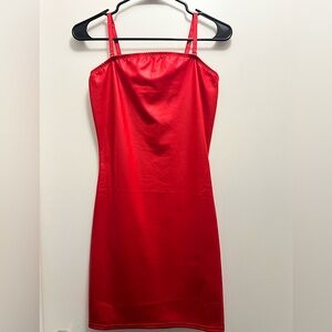 Faux Leather Red Slip Dress, Size medium